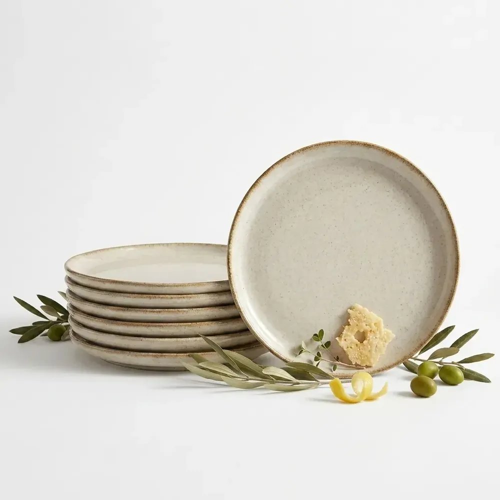 Kit 6 Pratos Rasos Porcelana Bege Rústico 27cm Premium Bege Lisa