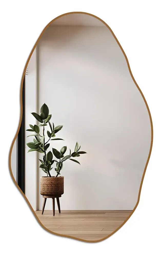 Espelho Orgânico Loja Sala 80x50 Grande Banheiro Elegante Moldura Caramelo