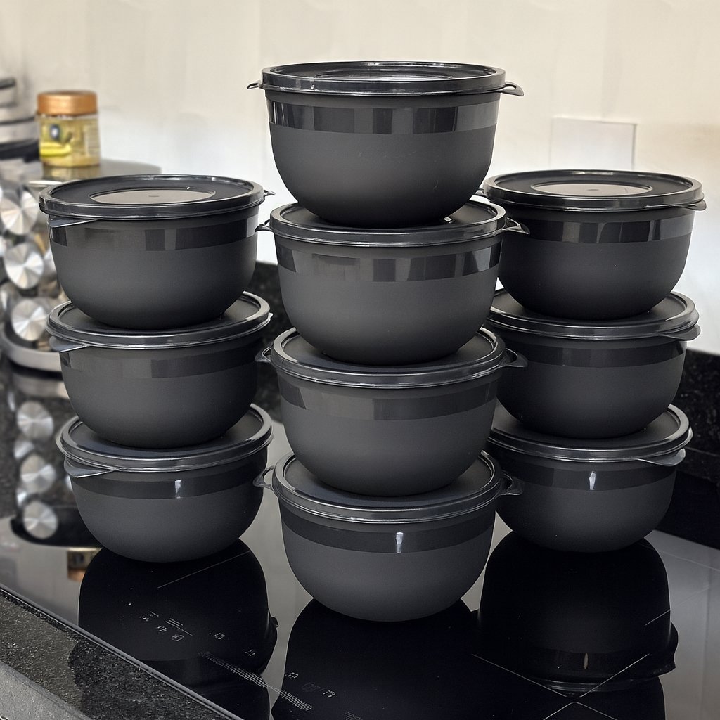 Kit 10 Potes Bowl 1300ml Plástico com Tampa – Marmita Cozinha, Freezer,  Micro-ondas e  Lava-Louças.