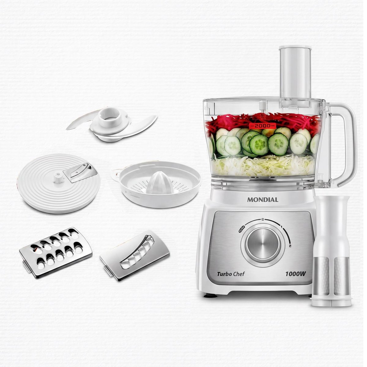 MONDIAL, Multiprocessador Turbo Chef 7 em 1, Branco 1000W, 220V - MPN-01-WE
