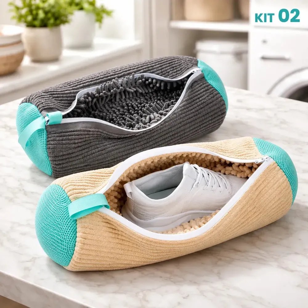 Kit 2 Sacos Protetores para Lavar Tênis e Sapatos com Zíper Reforçado e Microfibra