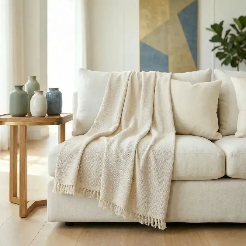Manta Para Sofá  300 X 180 Super Grande Decorativa Luxuosa Cru Liso