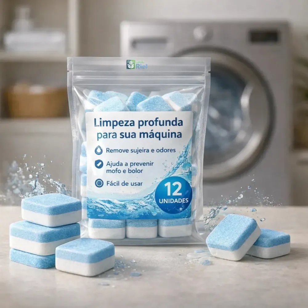 Produto Para Limpar Máquina de Lavar Roupa 12 Pastilha Pastilhas Efervescentes Lava Higienizador Limpador Limpa Anti Odor Anti Mofo Louis Riel Acústico