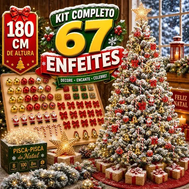 Árvore Natal 180cm Decorada Enfeite Pisca Led Cheia Completa