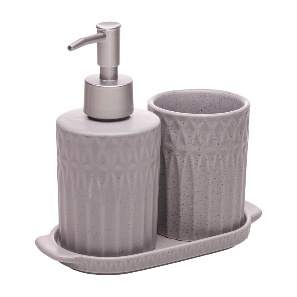 LYOR - Conjunto 3 Peças para Banheiro Pillars Cinza Cerâmica