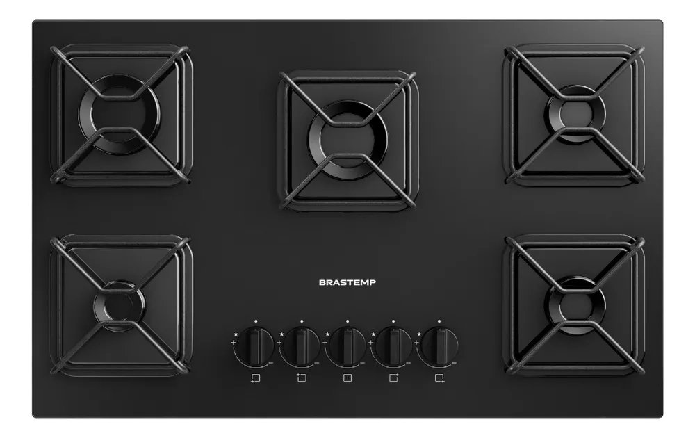 Cooktop 5 Bocas a Gás Brastemp com Grades de Ferro Aramado e Chama Simmer - BDD75BE