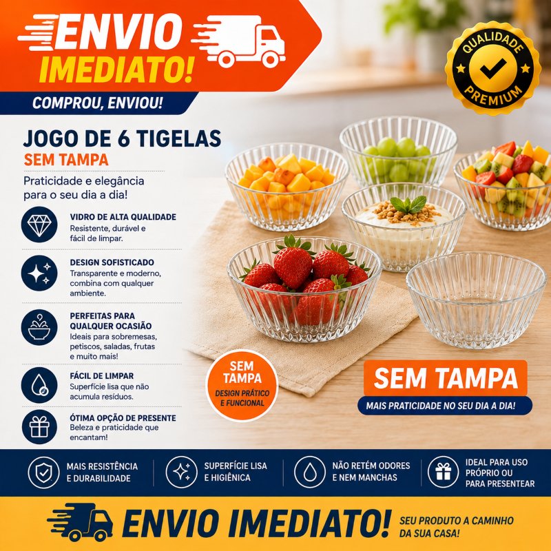 Jogo 6 Tigela Sobremesa Vidro Wave Servir Decorar Incolor