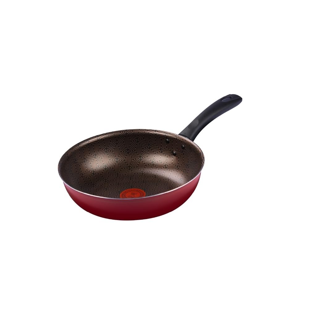 Frigideira Wok Facilita Vermelho 24cm com Antiaderente Resist - Limpa Fácil e Dura Mais, reforçado com partículas minerais, Thermo-Sinal e Cabos Reforçados