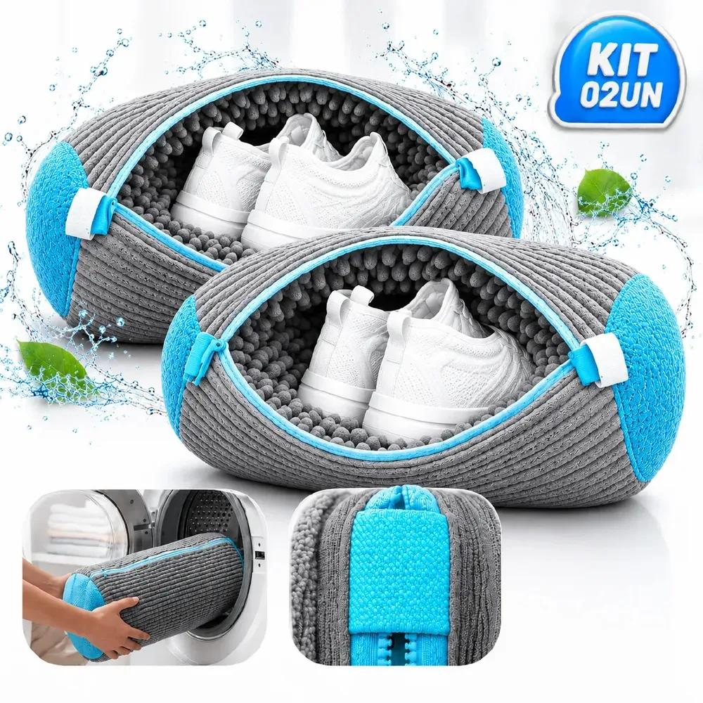 Kit 2 Saco Para Lavagem De Sapatos e Tênis Na Máquina De Lavar Com Protetor Anti-estrago de Poliéster