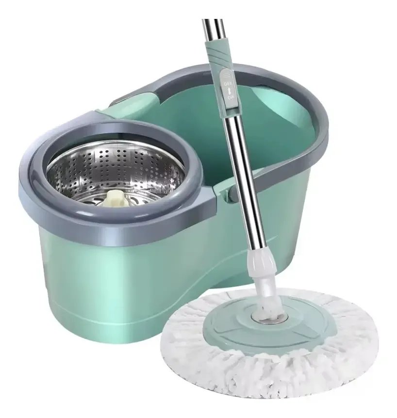 Mop Spin Limpeza 360 Giratório Cesto Em Inox 13 Litros Verde-claro
