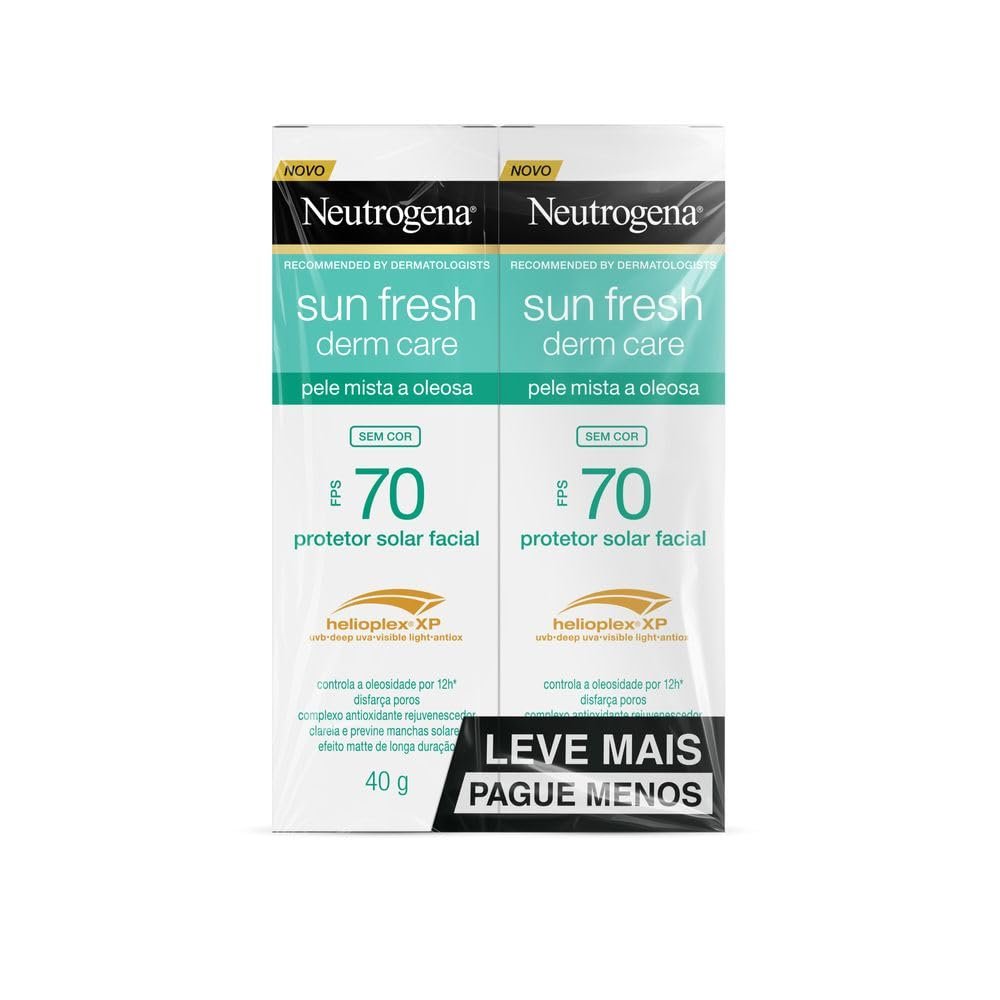 Protetor Solar Facial Neutrogena Sun Fresh, Sem Cor, FPS 70, 2 Unidades 40g