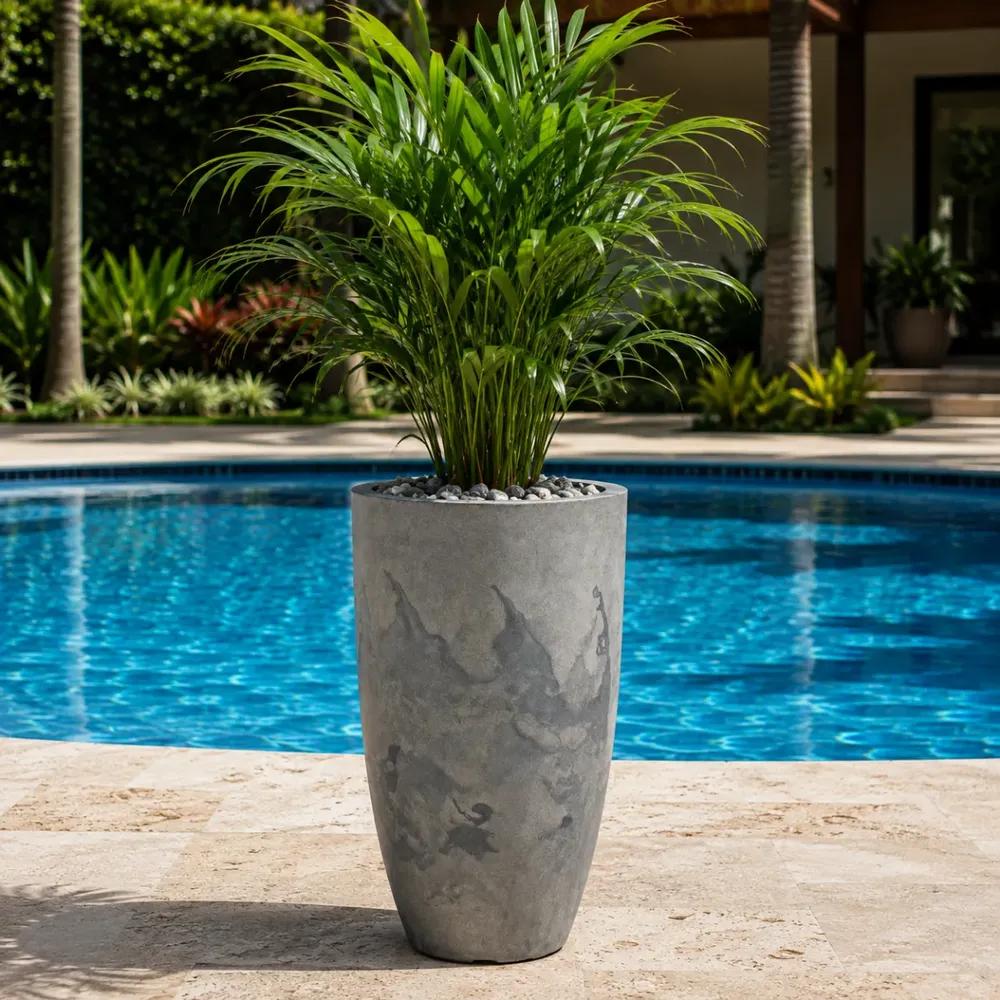 Vaso Vietnamita M Decoração Luxo Jardim Planta Com Coletor Cinza Marmorizado C/coletor
