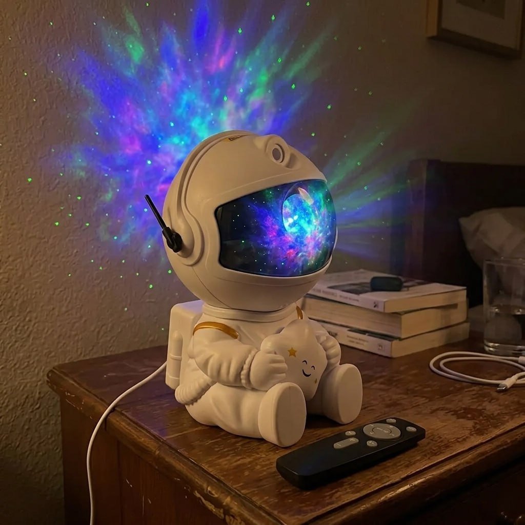 Projetor de Estrelas Astronauta para Quarto com Luz Nebulosa e Galáxia