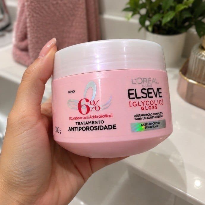 L'Oréal Paris Elseve Glycolic Gloss Máscara Capilar Antiporosidade, com Ácido Glicólico, Sela a Cutícula, Garante 3X Mais Brilho Espelhado e Maciez Intensa, 300g