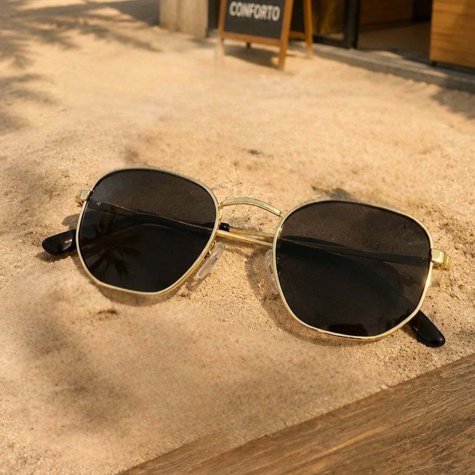 Óculos De Sol Feminino Da Moda Imediato Retro Armação Dourado
