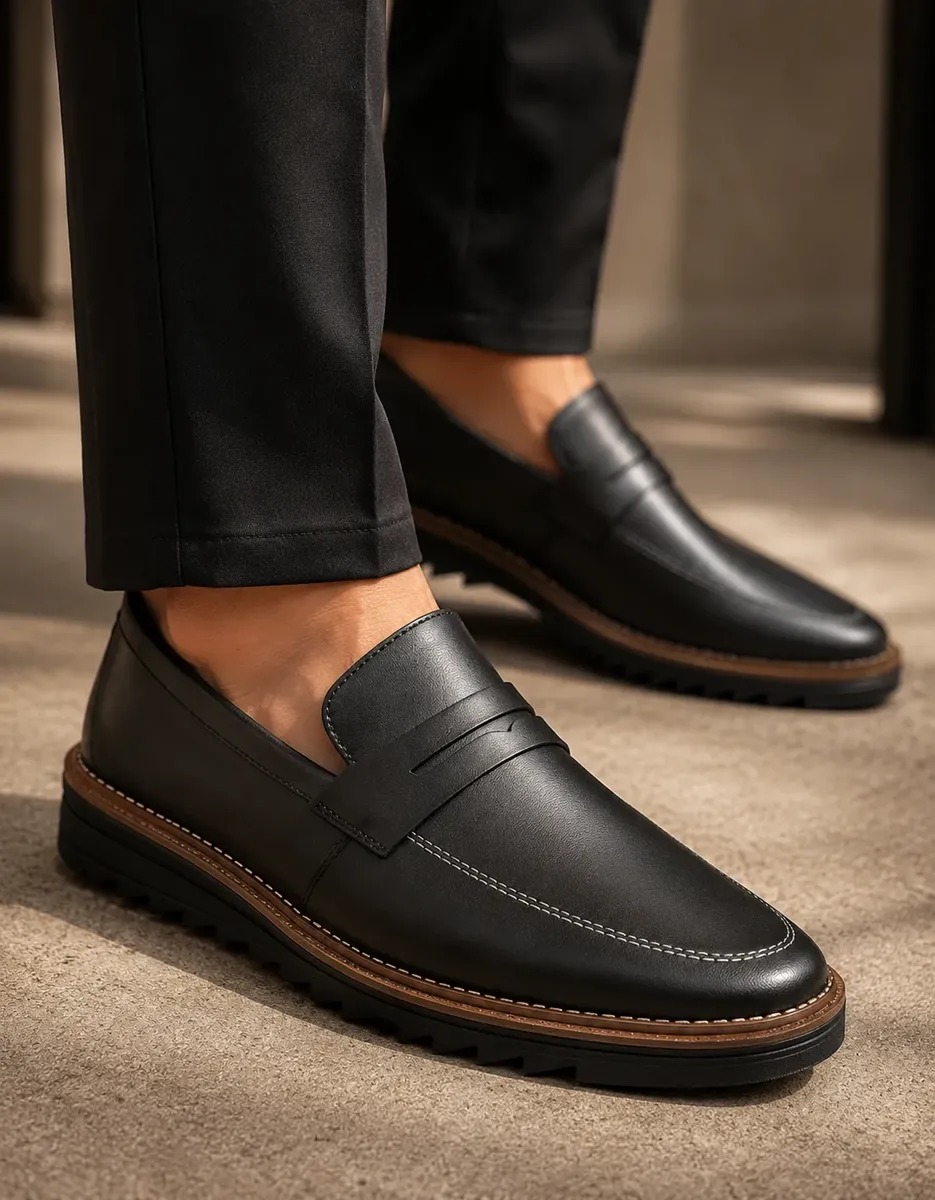 Mocassim Masculino Sapato Social Sola Tratorada Casual Preto Liso (37 ao 44)