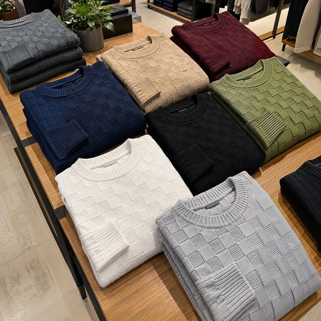 Suéter Masculino Lã Tricot Manga Longa Xadrez Blusa De Frio