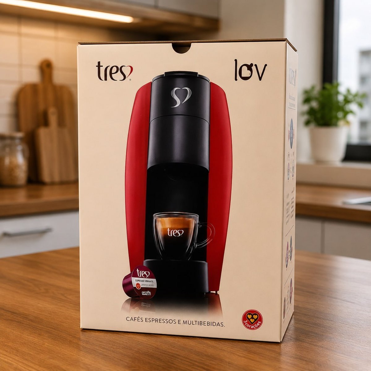 3 Corações TRES Cafeteira Espresso e Multibebida LOV Vermelha - 127V