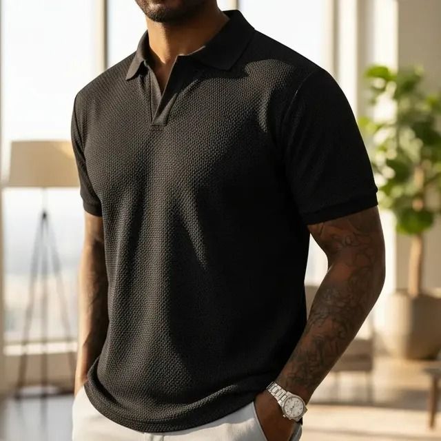 Camiseta Gola Polo Masculina Tricô Premium Preto (P ao GG)