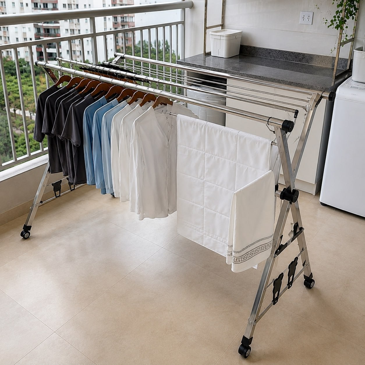 Varal De Chão Grande De Roupas 3 Andares Dobrável - Branco