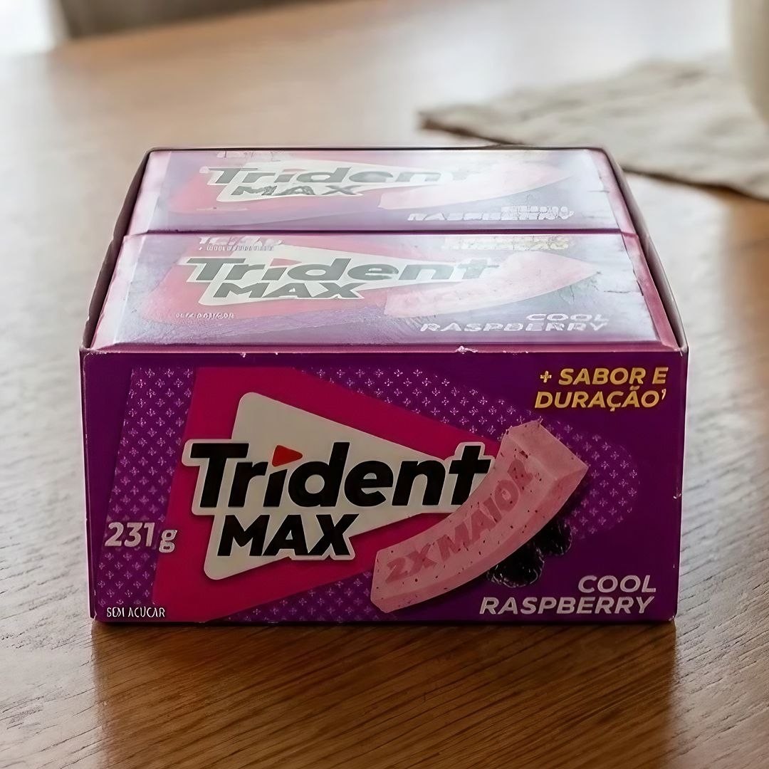 Chiclete Trident Max Cool Raspberry Sem Açúcar - Caixa com 14 unid. de 16,5g