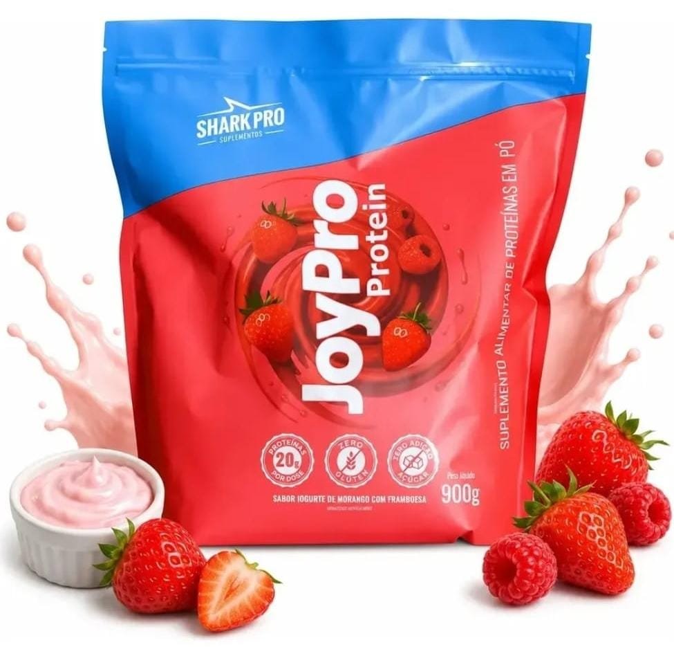 Whey Refil Joypro Shark Pro Proteína Soro Leite 900g Iogurte De Morango C/ Framboesa