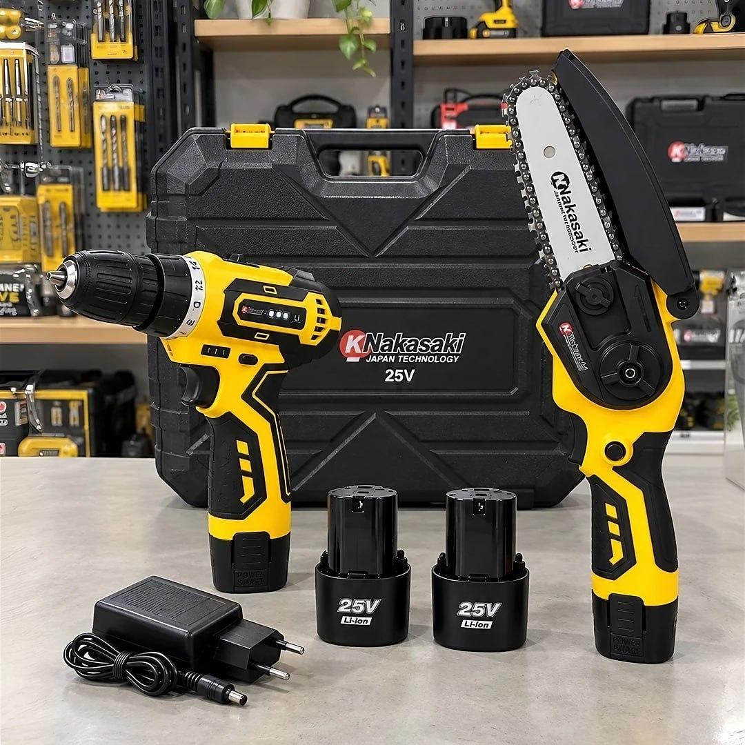 Kit Parafusadeira Mini Motosserra 2 Baterias Maleta Nakasaki
