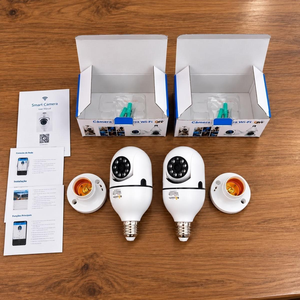 Kit com 2 Câmeras Lâmpada Ip Wi-fi 360° Visão Colorida