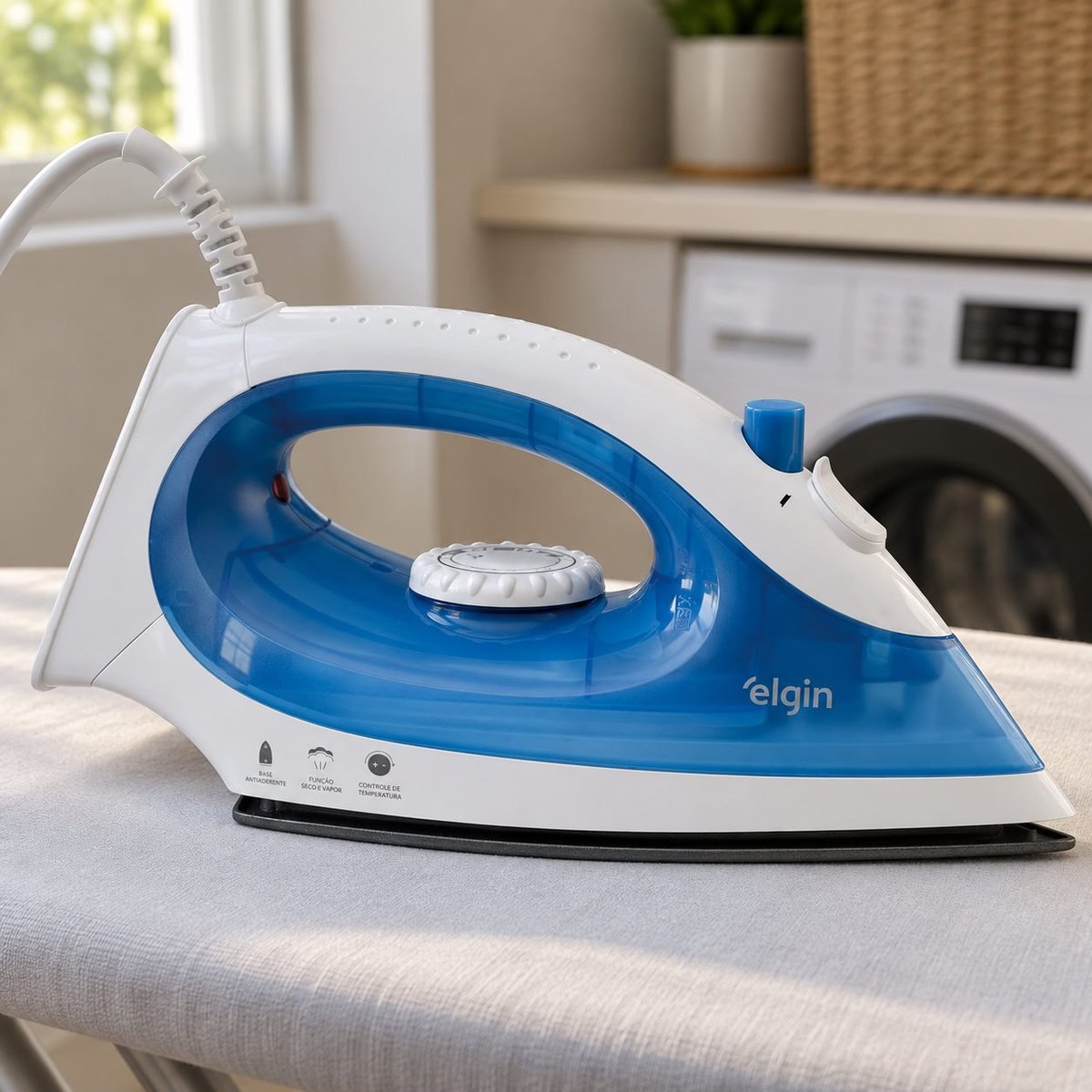 Ferro a Vapor Iron Press Elgin 2 em 1, a Vapor e Seco 1400W 220V, Base antiaderente e cabo retrátil, Azul e Branco