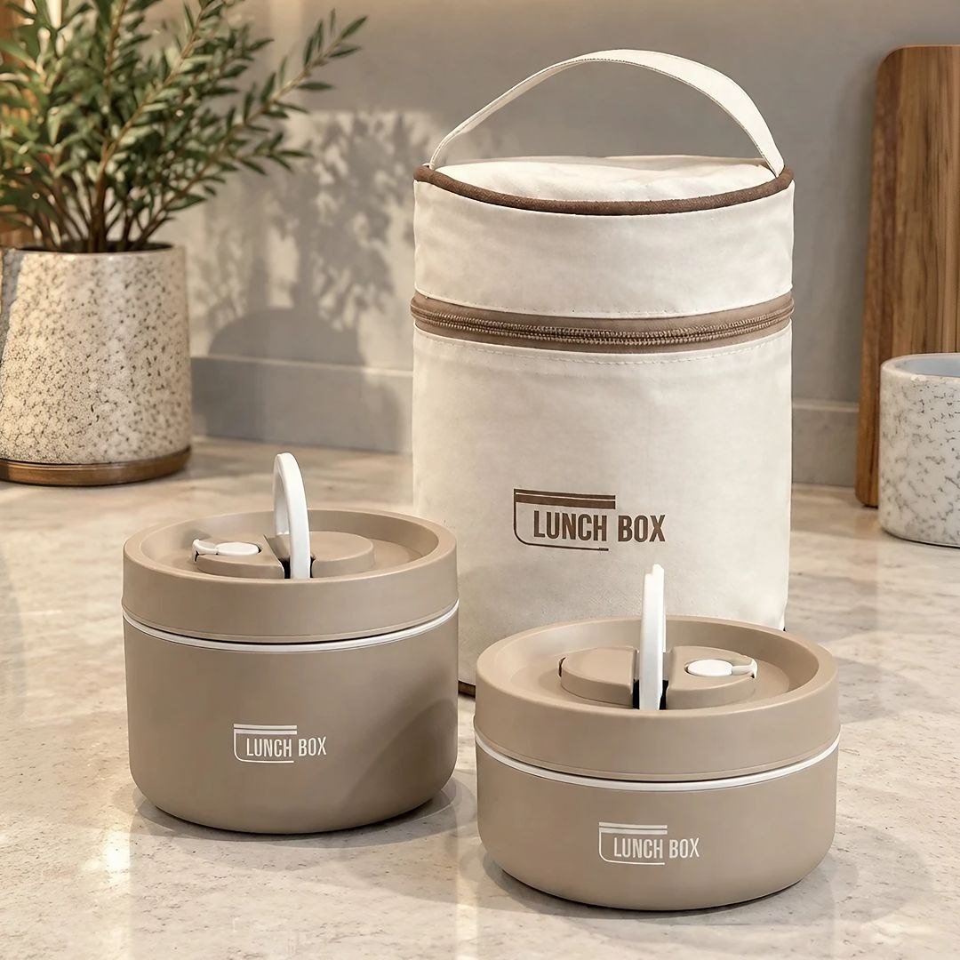 2 Kit Lancheira Térmica 304, 440ml+600ml C/ Bolsa Térmica