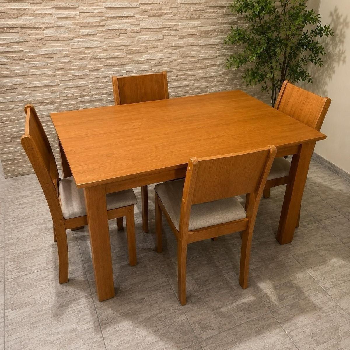 Conjunto Sala De Jantar Com 4 Cadeiras Grupo Lopas Easy Line Cor Amêndoa