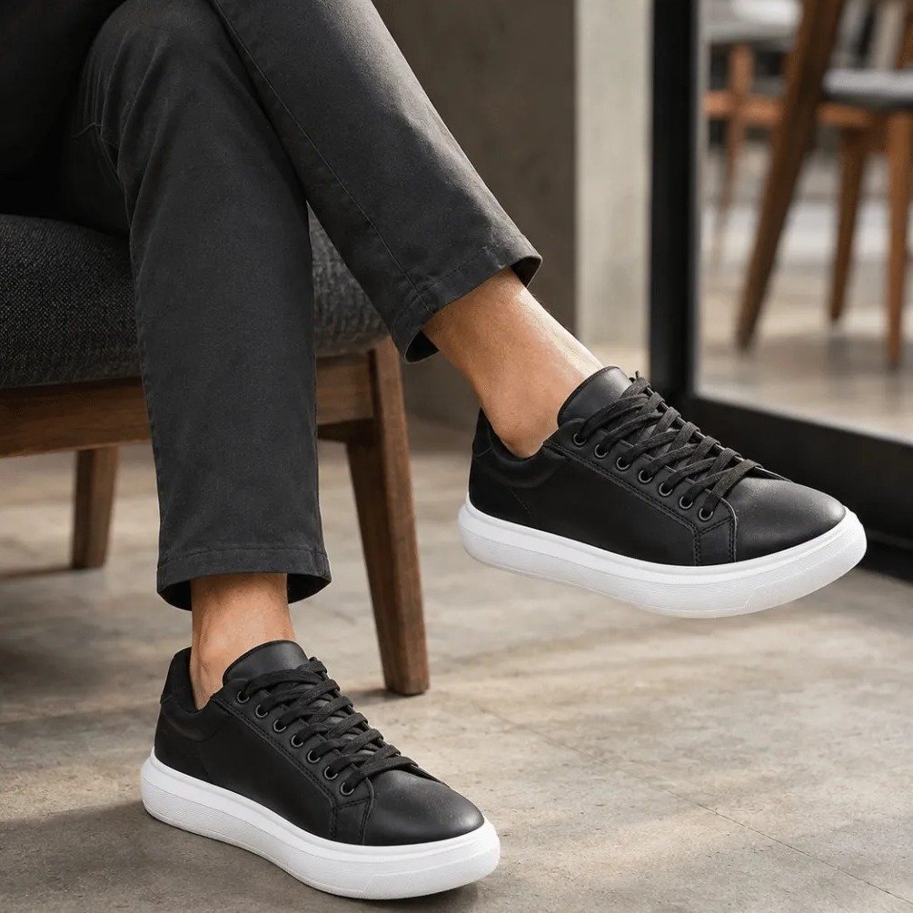 Tênis Casual Masculino Sneaker Solado Branco Liso Leve Macio
