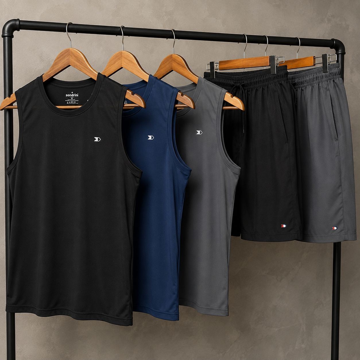 Kit 5 Pçs 3 Camisas Regata Dry-fit Sandrini +2 Short Tactel Sortidos