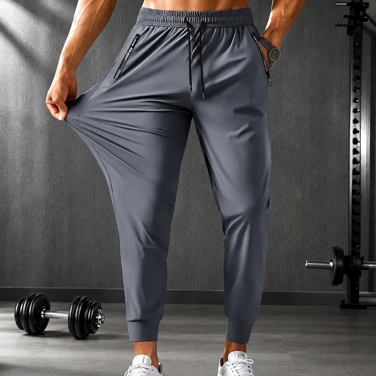 Calça Dry Fit Masculina Tecnológica Poliamida Com Elastano Cinza Dry Fit G1