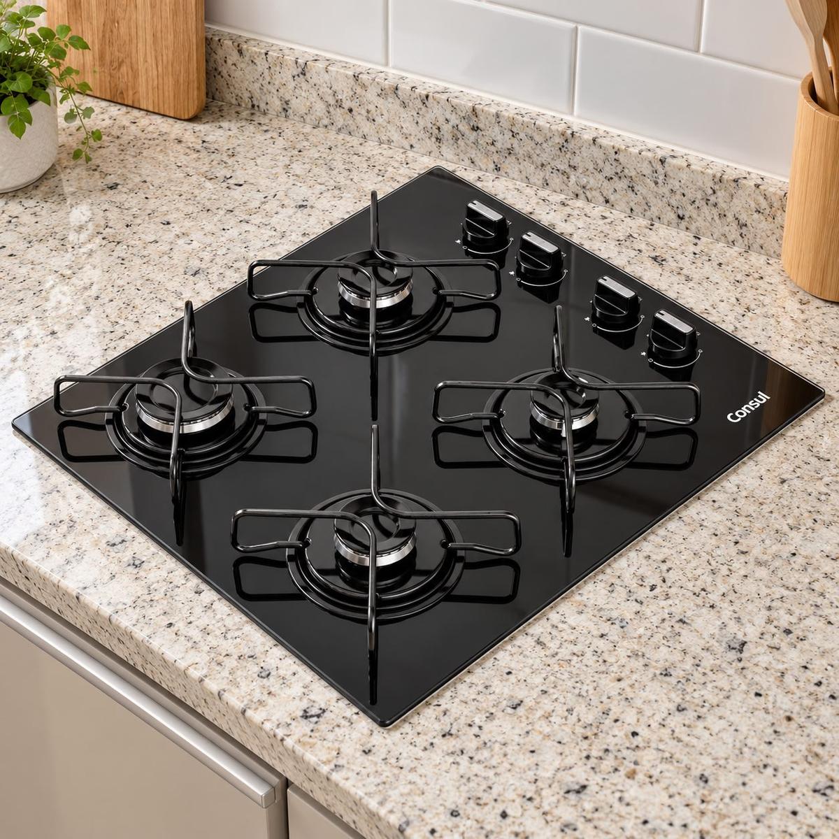 Cooktop Consul a Gás 4 Bocas com Grades Estáveis - CD060BE Preto