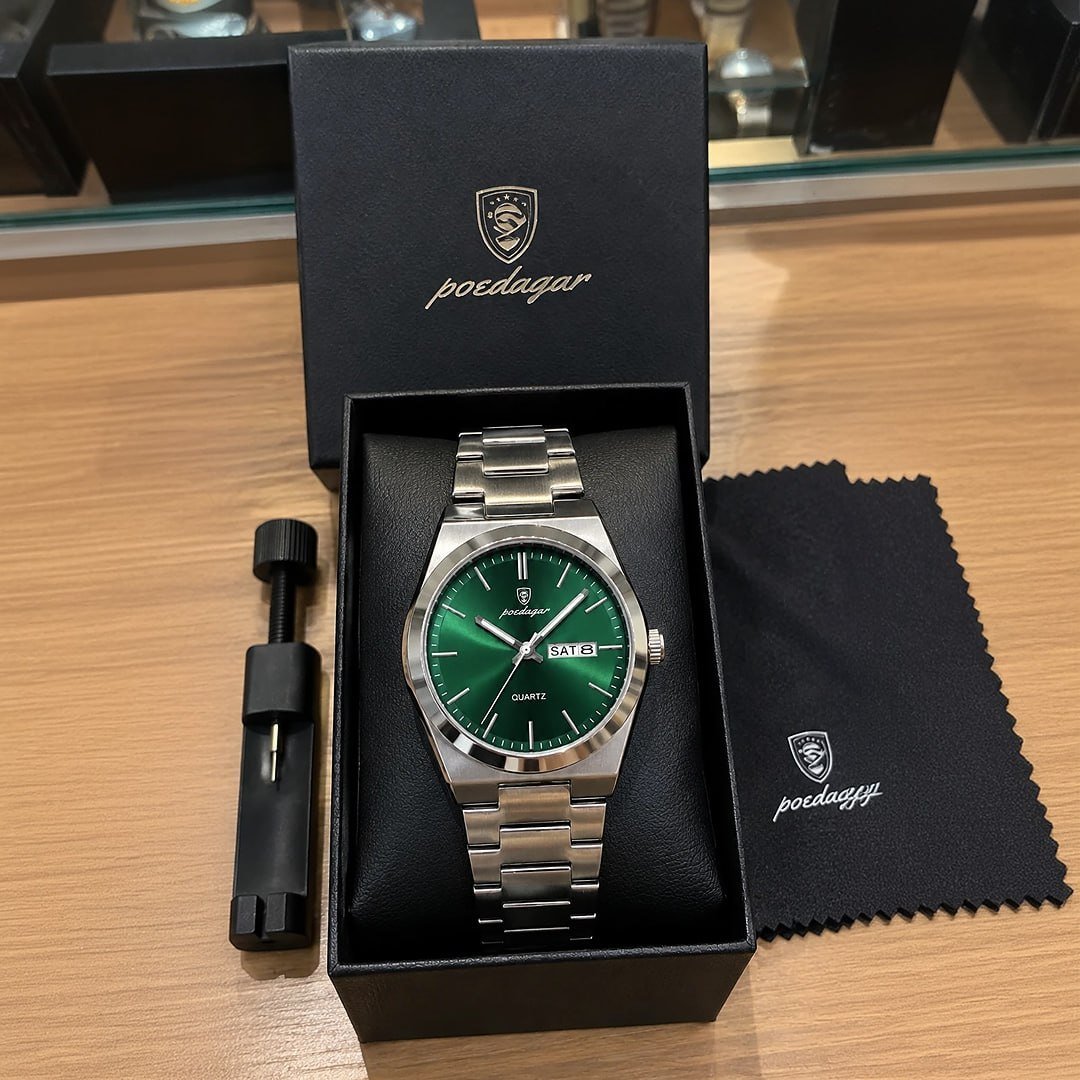 Relógio Poedagar Suiço Masculino Aço Inox Old Money C/caixa