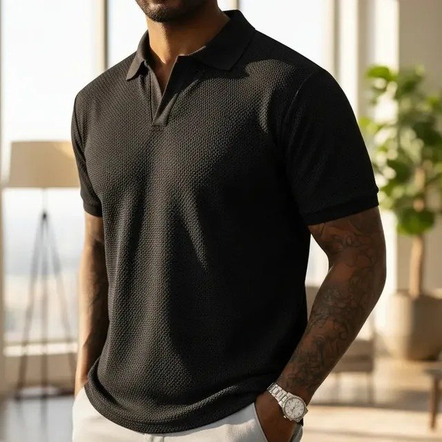 Camiseta Gola Polo Masculina Tricô Premium Preto