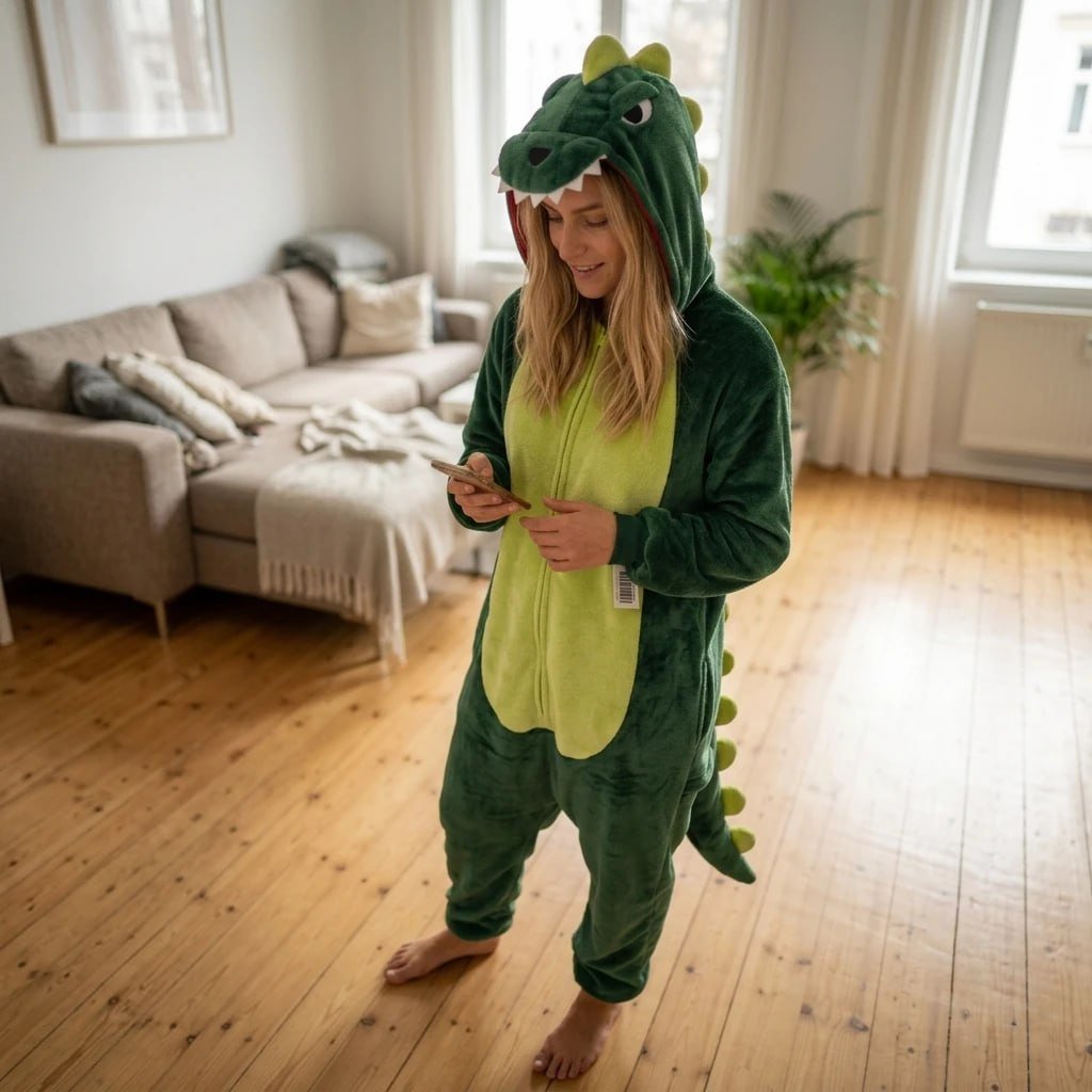 Pijama Macacão Adulto Dino Tipo Mantinha Por Dentro E Fora