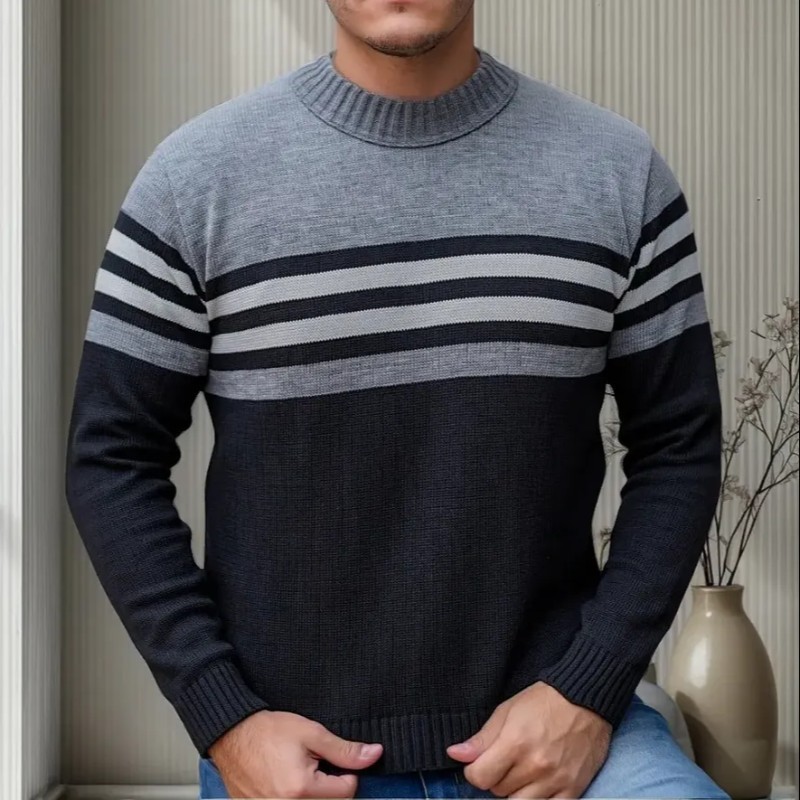 Suéter Blusa De Tricot Masculino Listrado Blusa Lã Masculina (P ao GG)