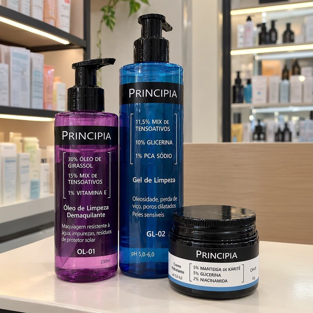 Principia Kit Limpeza E Hidratação Ch-01 + Ol-01 + Gl-02 Todo Tipo De Pele Dia/noite