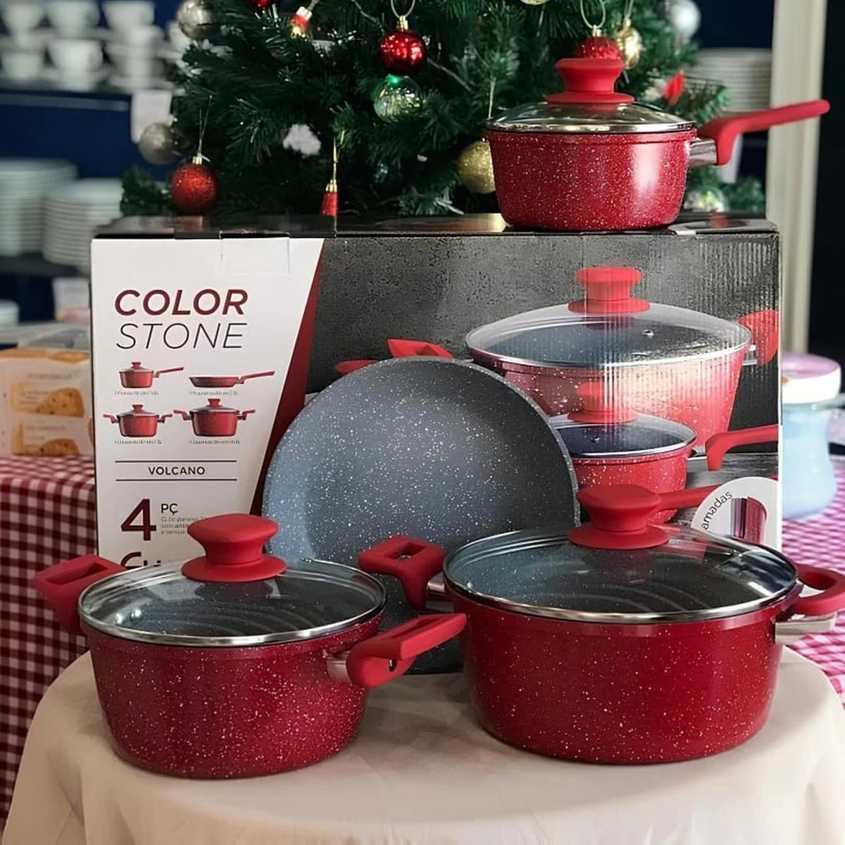 Euro Home - Conjunto de Panelas 4 peças de Alumínio com Antiaderente ColorStone Titânio - ALU8709-TI