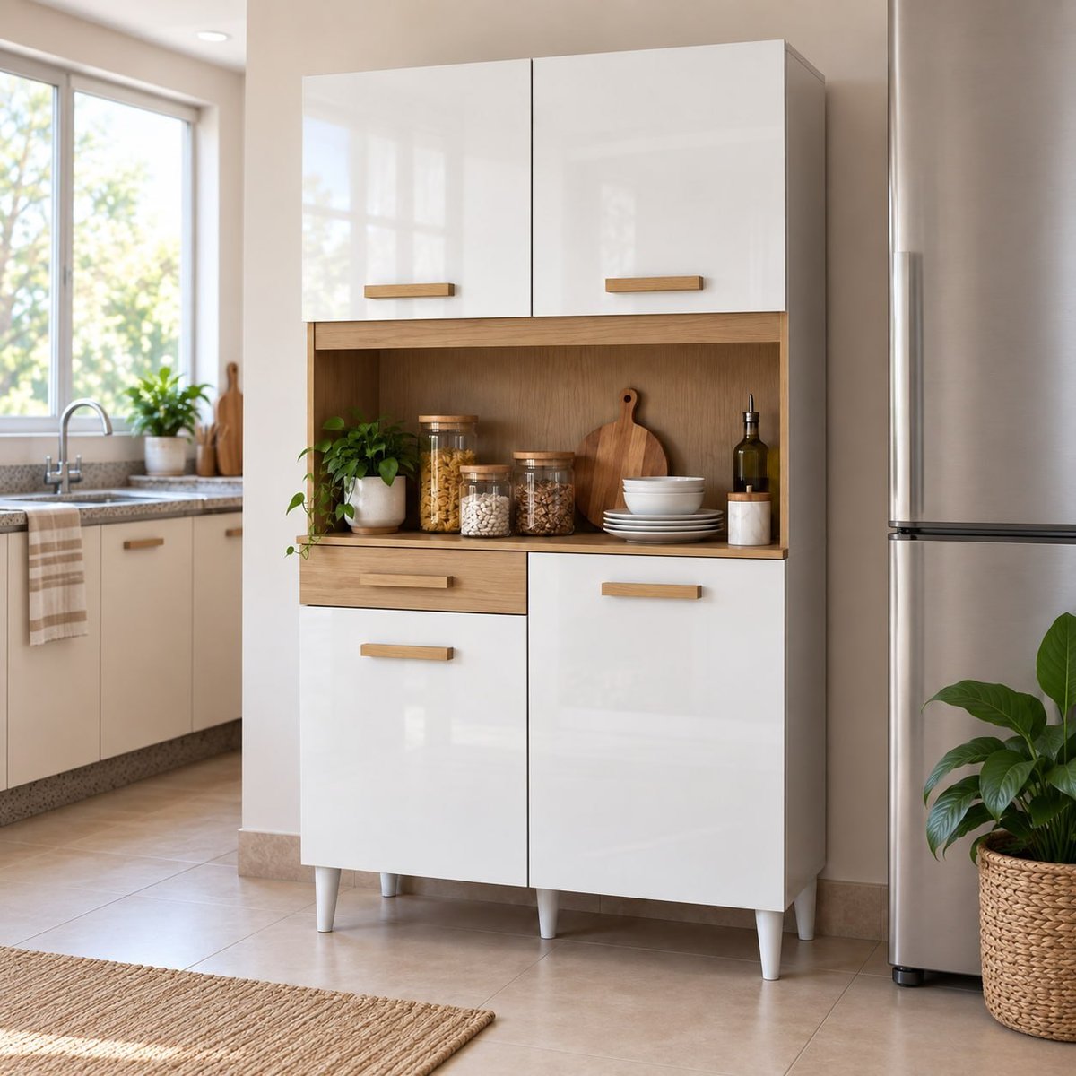 Armário de Cozinha Completa Aramóveis Marina Branco Atacama 4 Portas 1 Gaveta