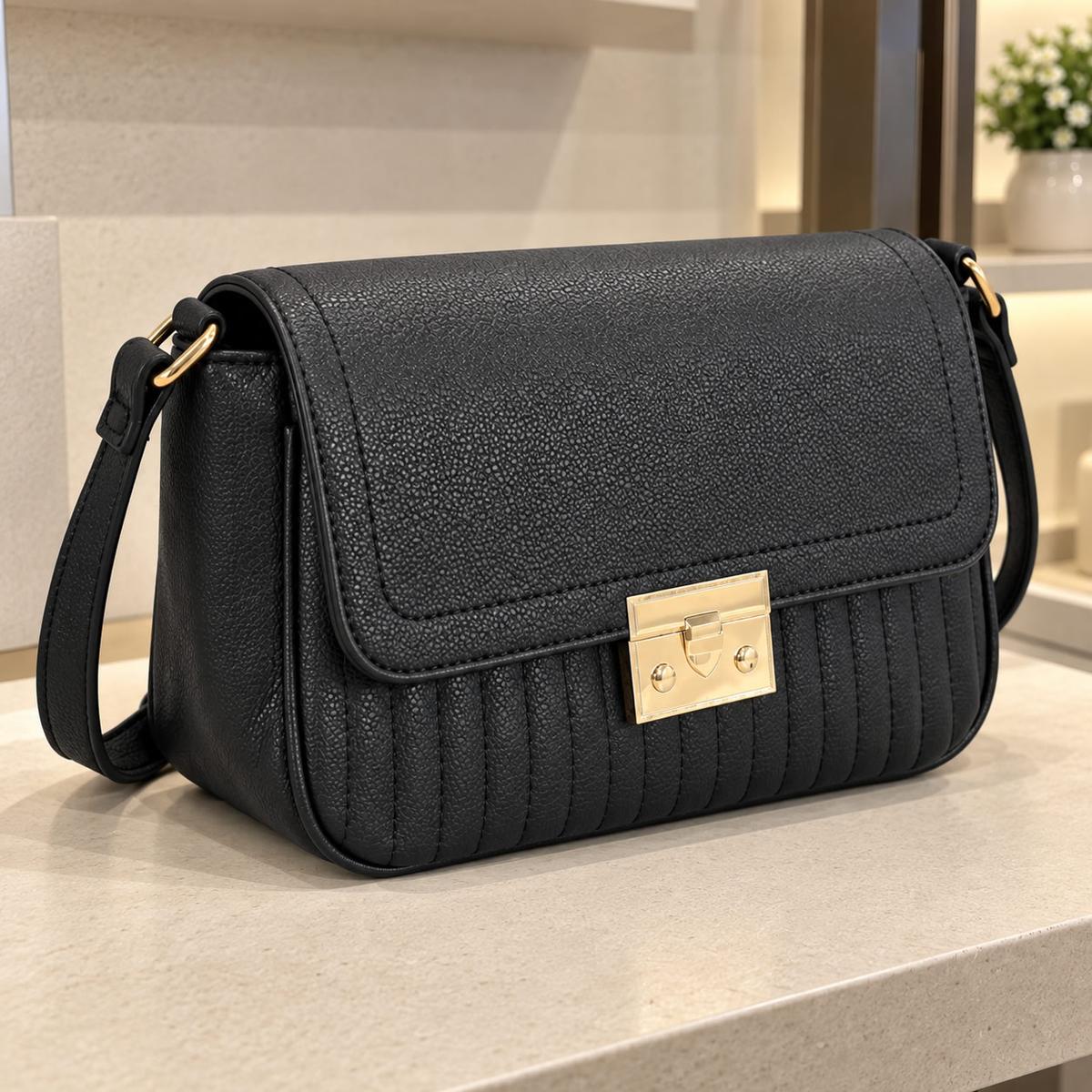 Bolsa Feminina Transversal Passeio Gash Pu Bs72942ga Preto Lisa Metal