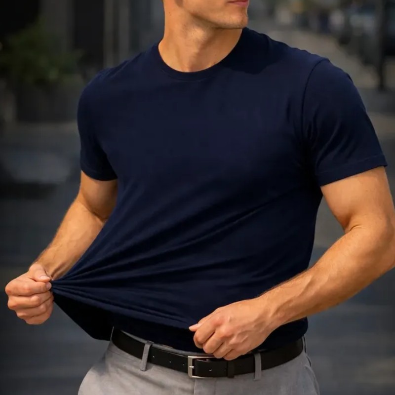 Camiseta Basica Modal Masculina Algodão Malha Peruana Verde Olive Sem Estampa (P ao G1)