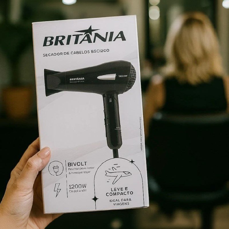 Britânia Secador de Cabelos BSC1200 Íon Tourmaline 1200W Preto Bivolt Automático