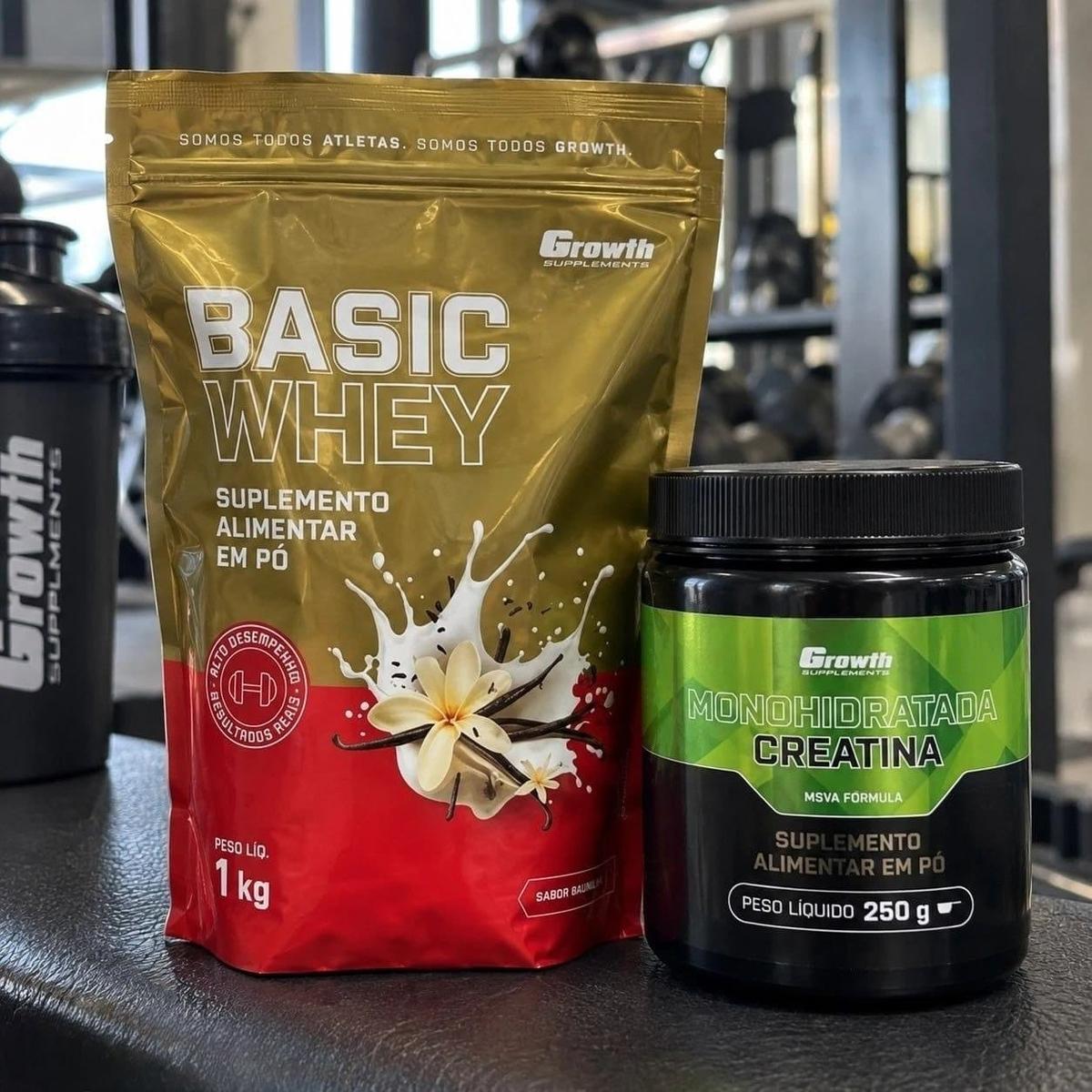 Kit Growth Whey Protein Basic Baunilha 1kg + Creatina Monohidratada 250g