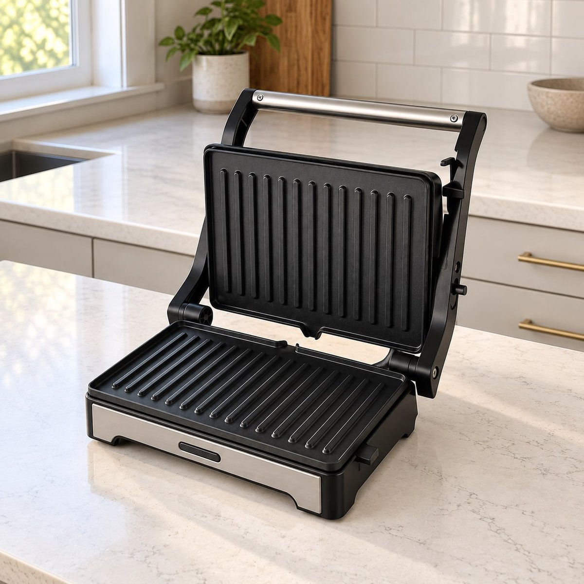 Sanduicheira e Mini Grill HQ 180º 1000W Antiaderente Inox HQ-SG002