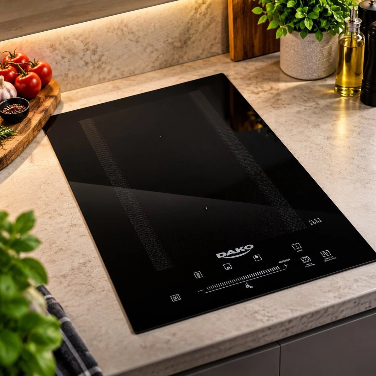 Cooktop De Indução 2 Bocas Dako Com Zona Flexível e 9 Níveis de Potência Mais Turbo