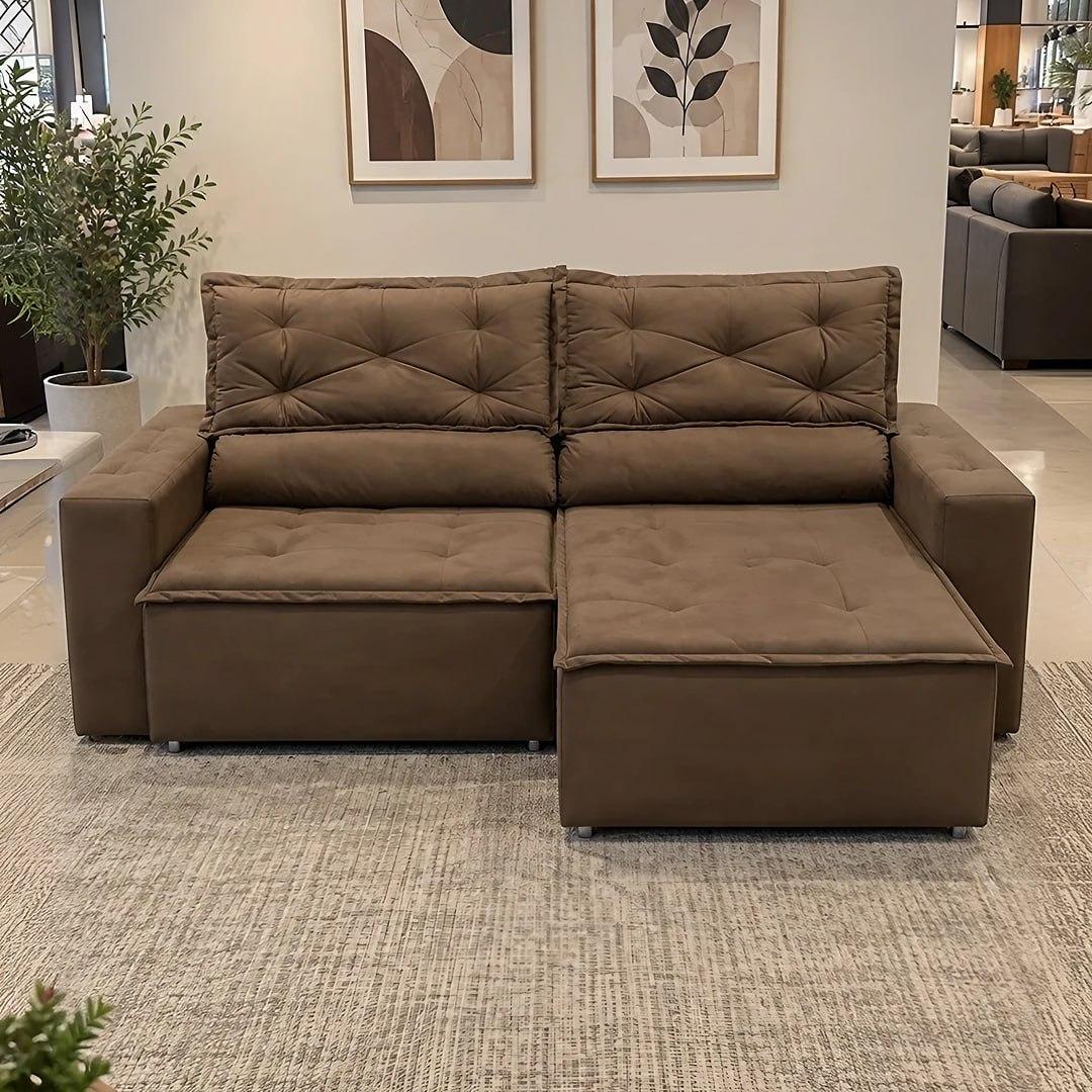 Sofá Retrátil Reclinável Com Molas 1,80m Livia Suede Marrom