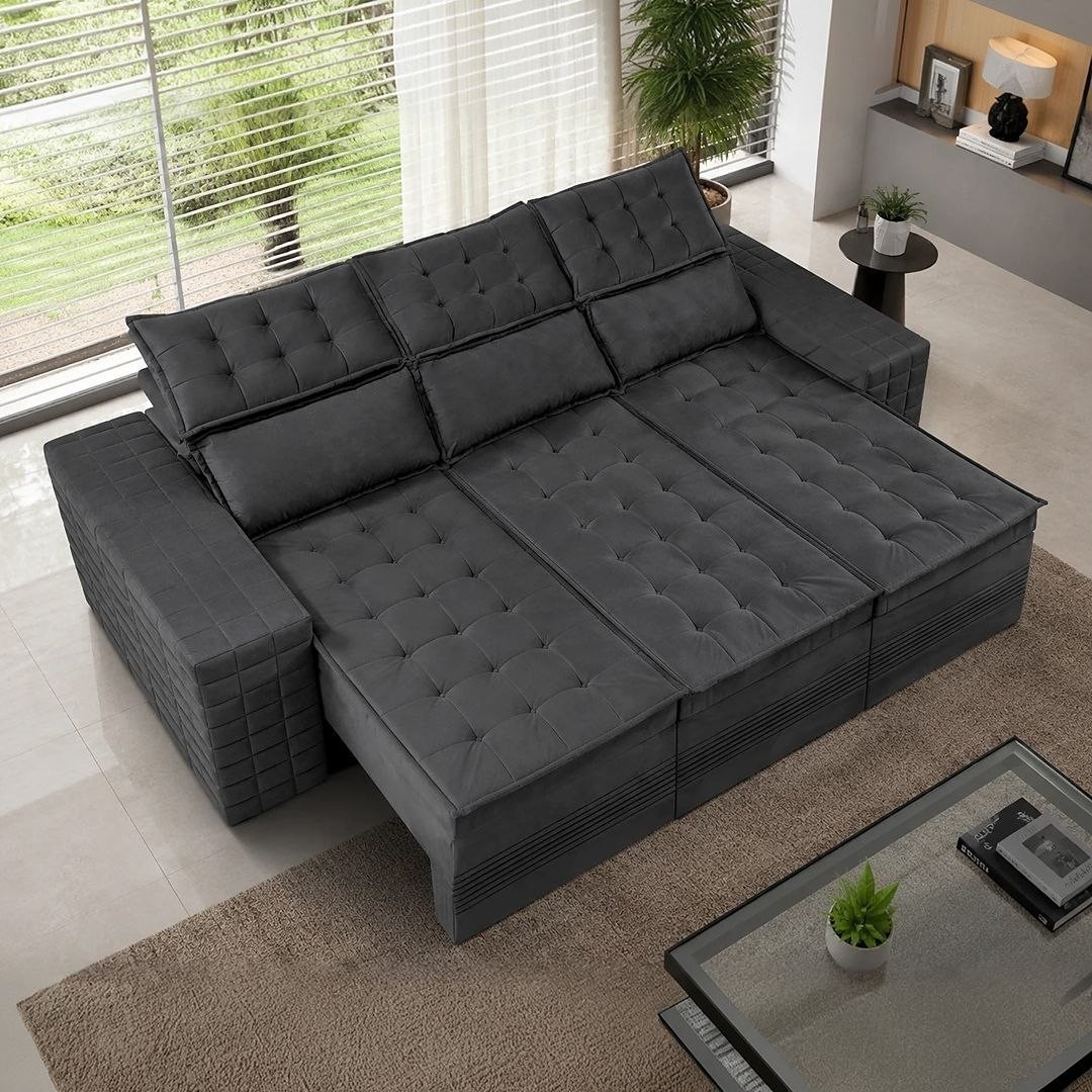 Sofá 3 Lugares Retrátil e Reclinável Cama inBox Senses 2,00m Velusoft Cinza